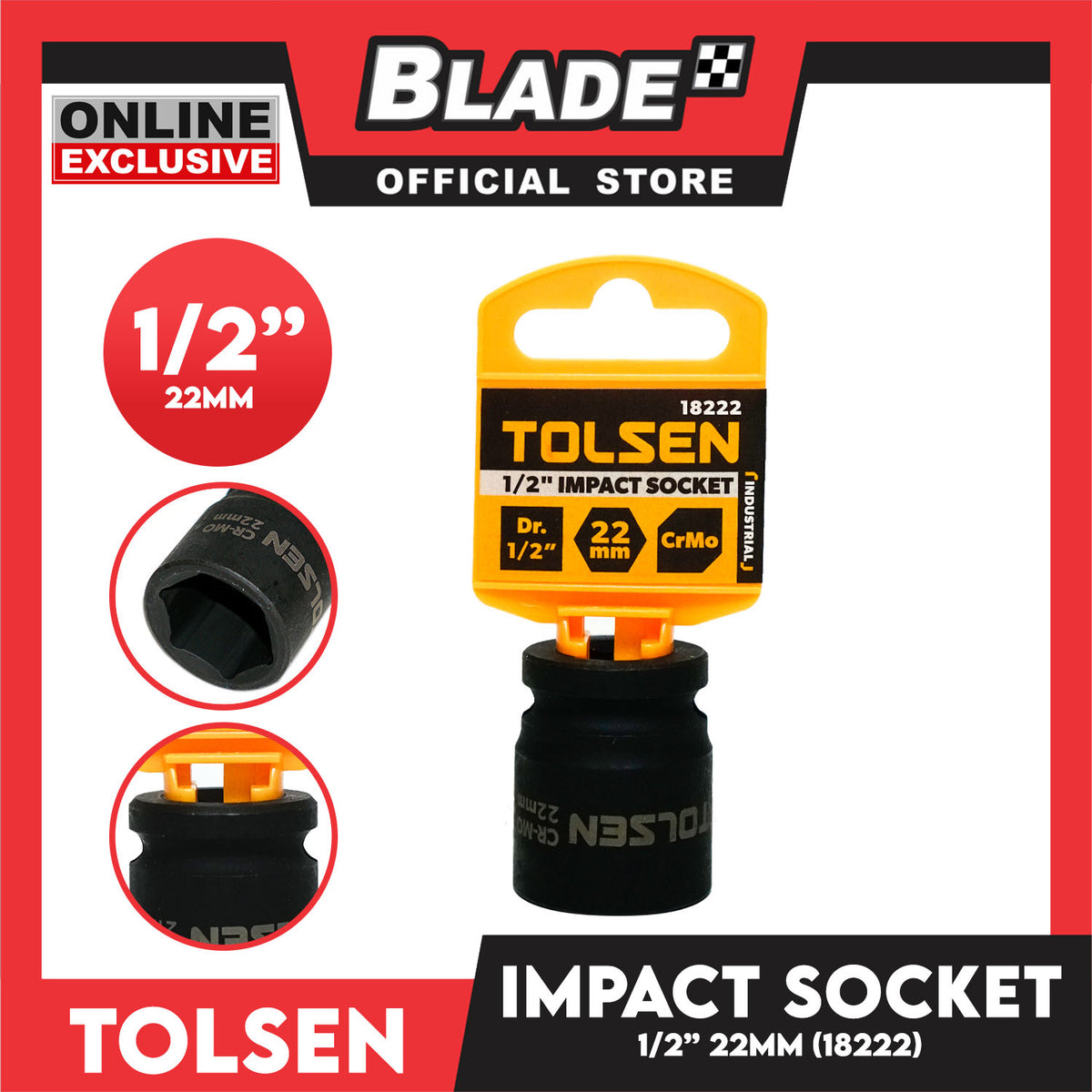 Tolsen Impact Socket Industrial  1/2' 22mm' 18222