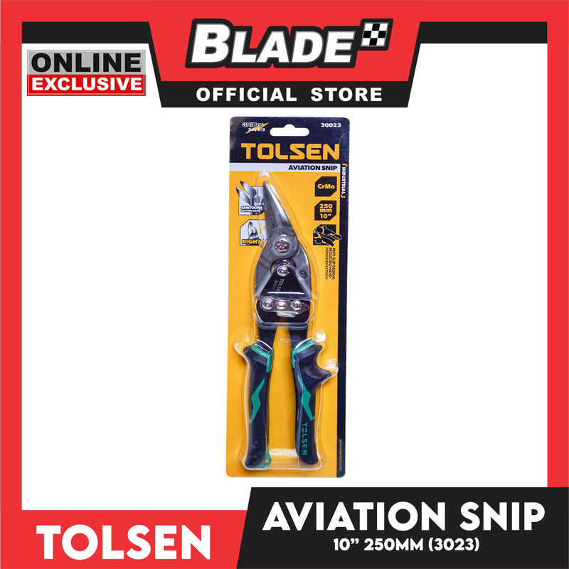 Tolsen 30023 Aviation Snip Industrial (Right) CrMo 250mm 10' ' Anti-Slip Design Reducing Hand, Fatigue Effectively Two-Component Plastic Handle