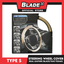 Type S Real Leather Steering Wheel Cover T02482 (Black/Tan)