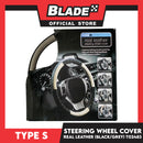 Type S Real Leather Steering Wheel Cover T02483 (Black/Gray)