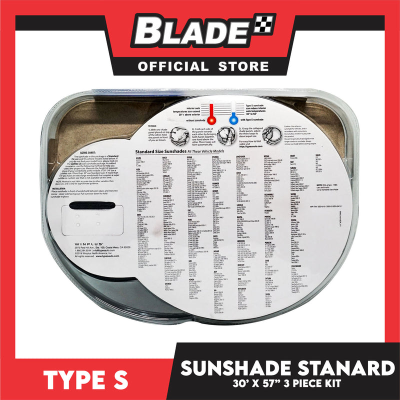 thumbnail image 2 of Type S 3-Piece STANDARD Solar Car Sunshade Set - 30"x57" - Fits Most Cars, Trucks, SUVs 2 of 4