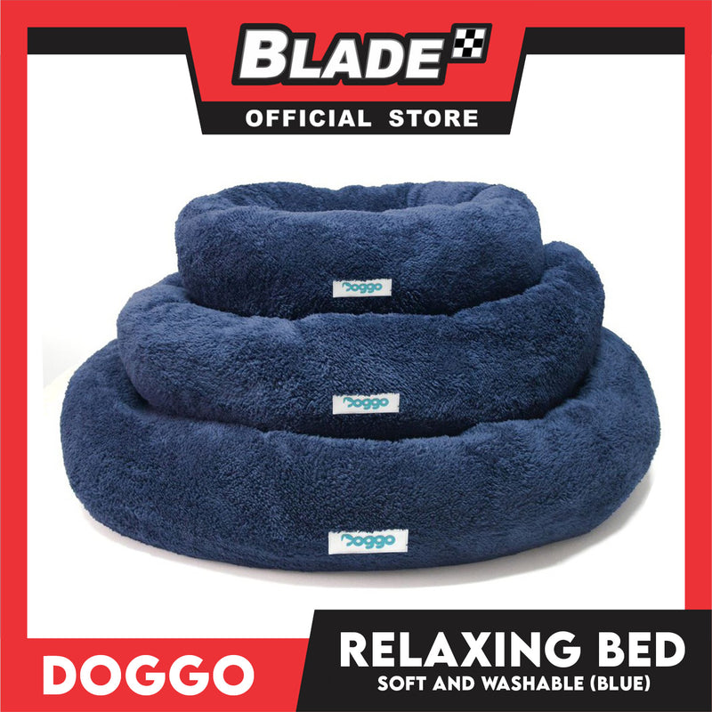 Doggo Relaxing Bed Navy Blue (Medium) Round Fur Bed Machine Washable