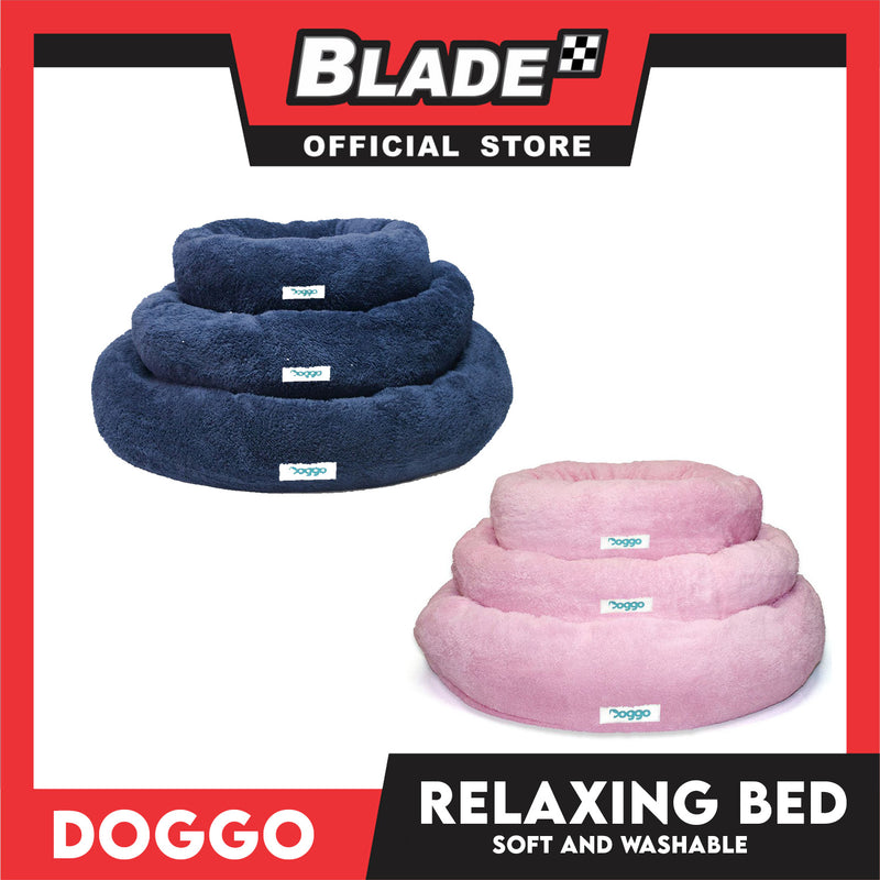 Doggo Relaxing Bed Navy Blue (Small) Round Fur Bed Machine Washable