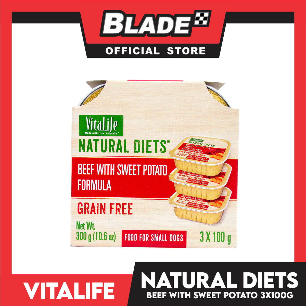3pcs VitaLife Natural Diets, Grain Free 100g (Beef With Sweet Potato Formula) Dog Food for Small Dogs, Dog Wet Food