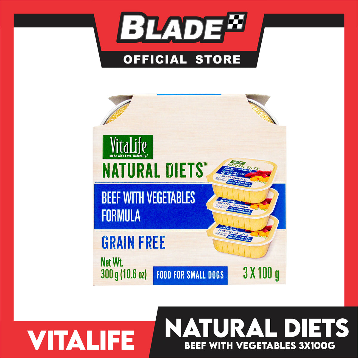 3pcs VitaLife Natural Diets, Grain Free 100g (Beef With Vegetables) Dog Food for Small Dogs, Dog Wet Food