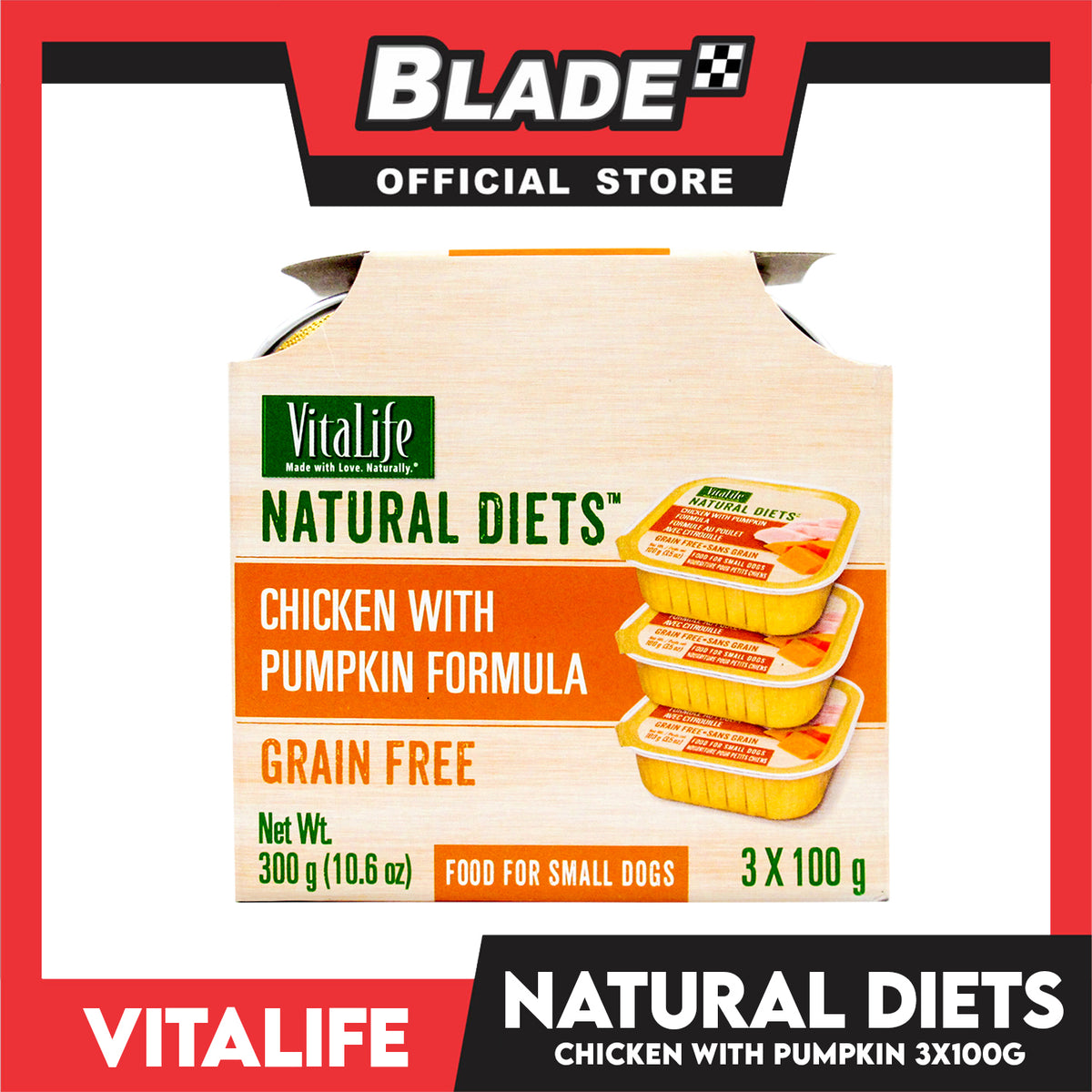 3pcs VitaLife Natural Diets, Grain Free 100g (Chicken With Pumpkin) Dog Food for Small Dogs, Dog Wet Food
