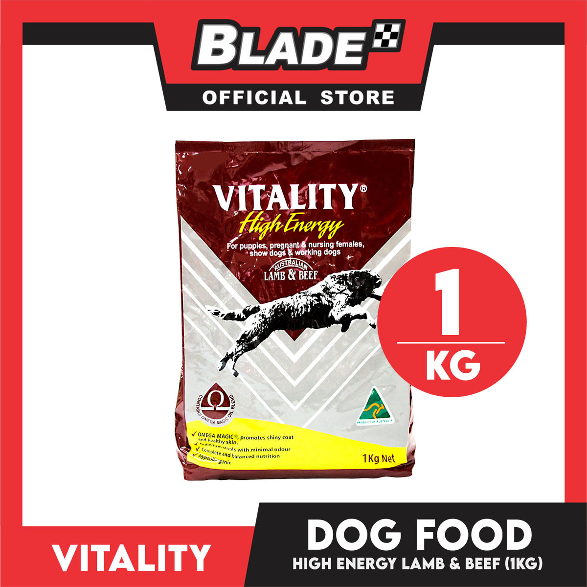 Vitality High Energy Dog Food 1kg Super Premium Dog Food For Puppies, Pregnant And Nursing Females, Show Dogs And Working Dogs (Lamb And Beef) Dog Food, Dog Dry Food