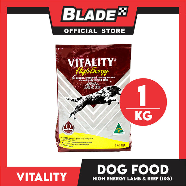 Vitality High Energy Dog Food 1kg Super Premium Dog Food For Puppies, Pregnant And Nursing Females, Show Dogs And Working Dogs (Lamb And Beef) Dog Food, Dog Dry Food