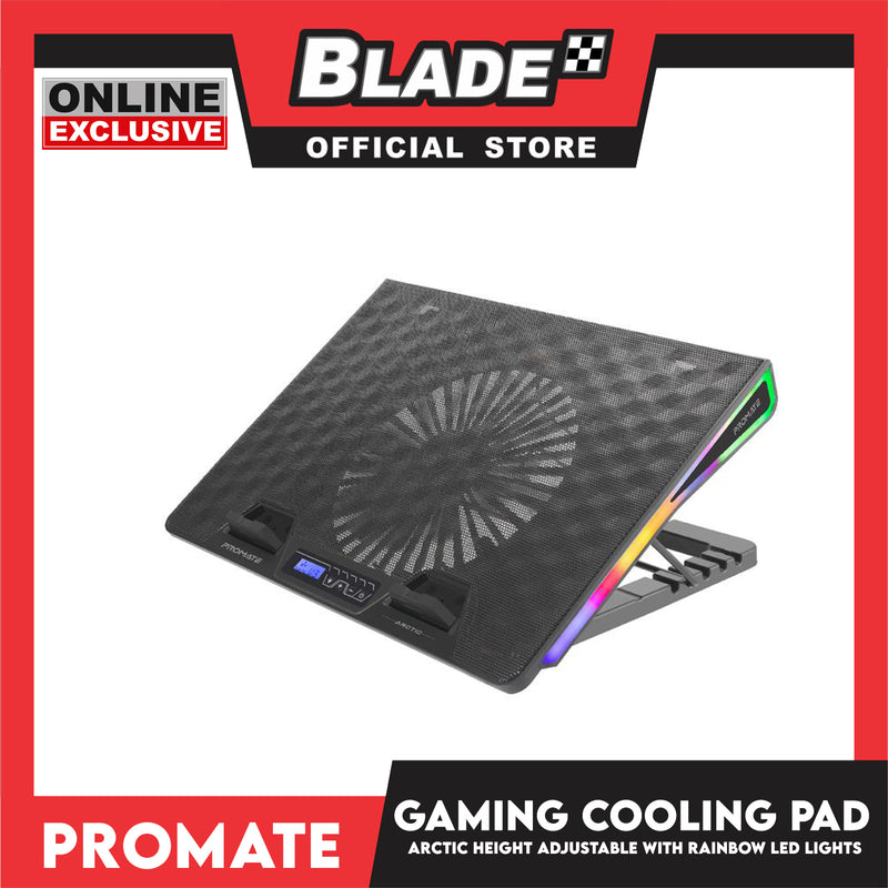 Promate Arctic Laptop Portable Height Adjustable Gaming Cooling Pad with RGB Led Light (Black)