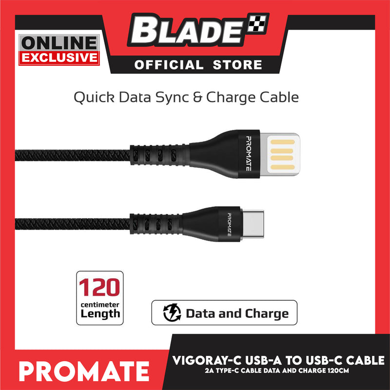 Promate 120cm Data and Charge USB-A to USB-C Cable Vigoray-C (Black) Heavy-Duty High Speed