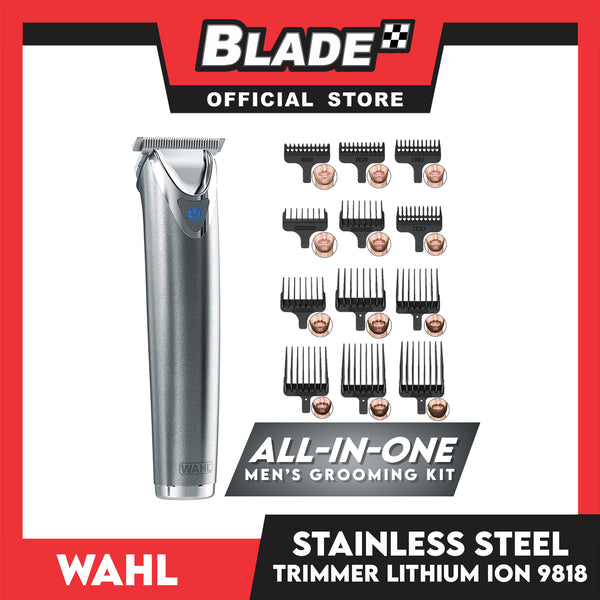 Wahl Stainless Steel Lithium Ion 9818 and All in One Men's Grooming Kit for Men, Hair Clippers, Wireless Razor, Trimmer, Shaver, Detailer, Outliner, Groomer & Touch up