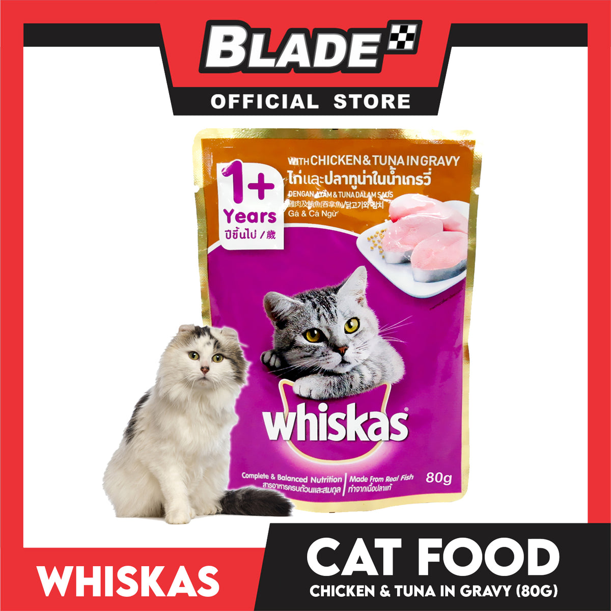 Whiskas Chicken & Tuna Pouch Wet Cat Food 80g
