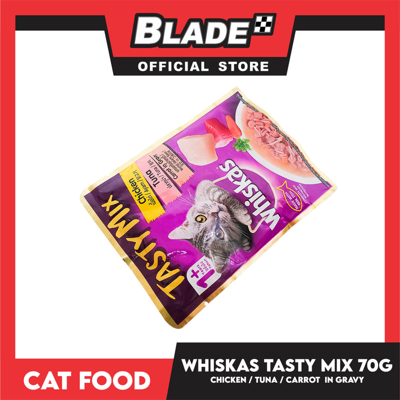 Whiskas Tasty Mix For Adult 1+ Year Cat Food 70g (Chicken Tuna Carrot In Gravy) Cat Wet Food, Cat Pouch Food