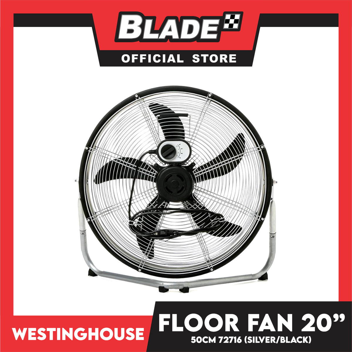 Westinghouse Floor Fan 72716 20 50cm Ideal for Commercial Applications (Silver/Black)- Electric Fan, Industrial Fan