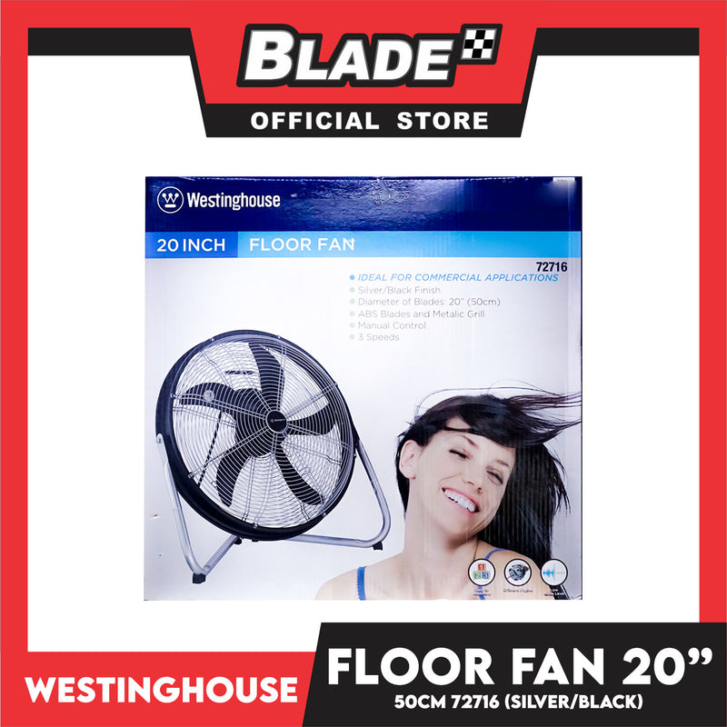 Westinghouse Floor Fan 72716 20 50cm Ideal for Commercial Applications (Silver/Black)- Electric Fan, Industrial Fan
