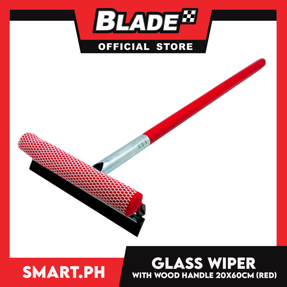 Wood Handle Glass Wiper 20x60cm (Red)