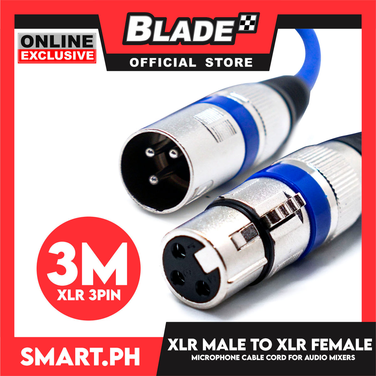 3 Meters XLR Female to Male 3Pin Microphone Cable (Blue) Microphone Cord Patch Cable for Audio Cord Mixer