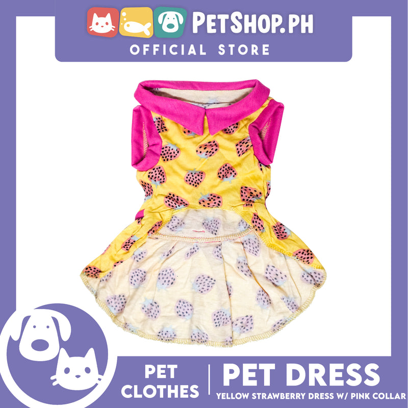Pet Dress Yellow Strawberry  with Collar (Small) for Puppy, Small Dogs and Cats