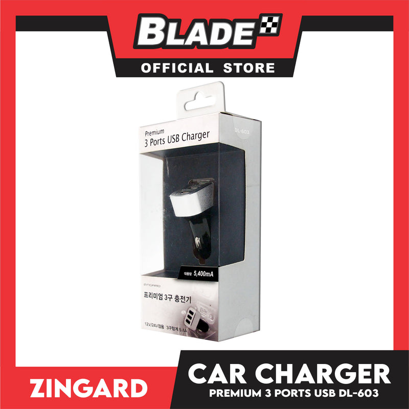 Zingard Car Charger Premium 3 Port USB Charger 5.4A DL-603 (Black/Silver) for  Android and iOS. Samsung, Huawei, Xiaomi, Oppo, iPhone series, iPad Series. Also compatible to other various digital devices.