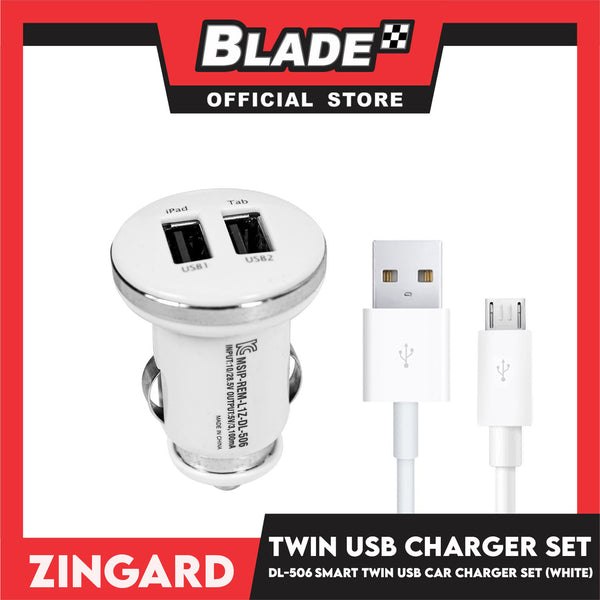 Zingard Smart Twin USB Charger Set 3,100mA DL-506 with Micro-USB Cable for Android and iOS (White) Car Charger
