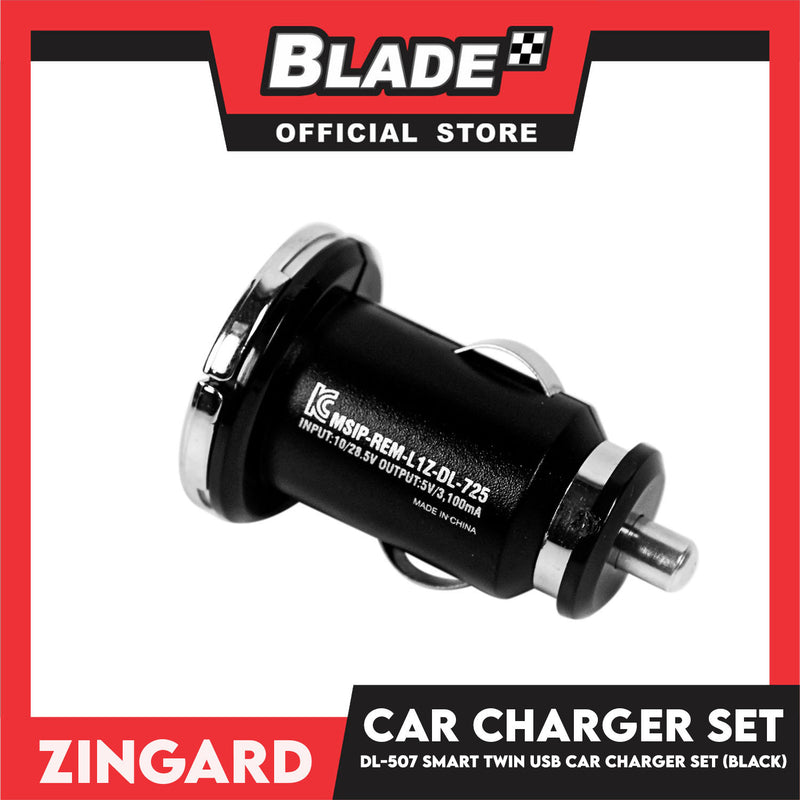 Zingard Lighting Smart Phone Charger Set 3.1A DL-507 (Black) Blue Led Car Charger