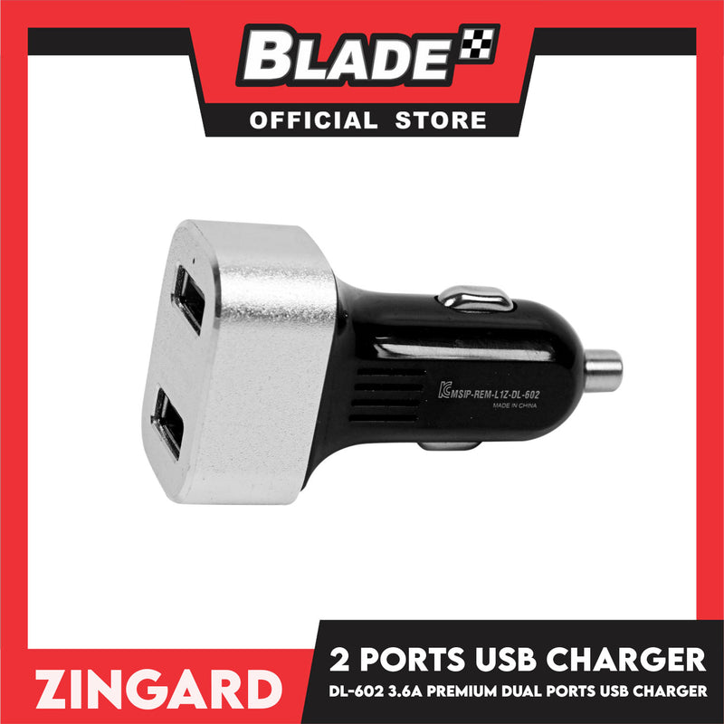 Zingard Premium 2 Ports USB Charger 3,600mA DL-602 3.6A for Android and iOS (Black) Car Charger