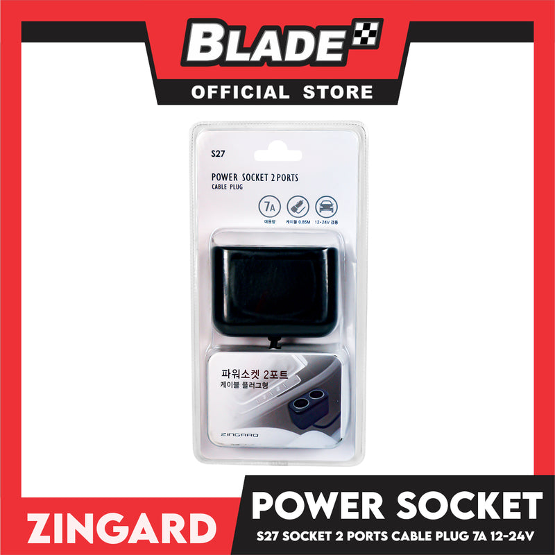 Zingard Power Socket 2 Ports Cable Plug S27 12-24V (Black) Car Charger Socket