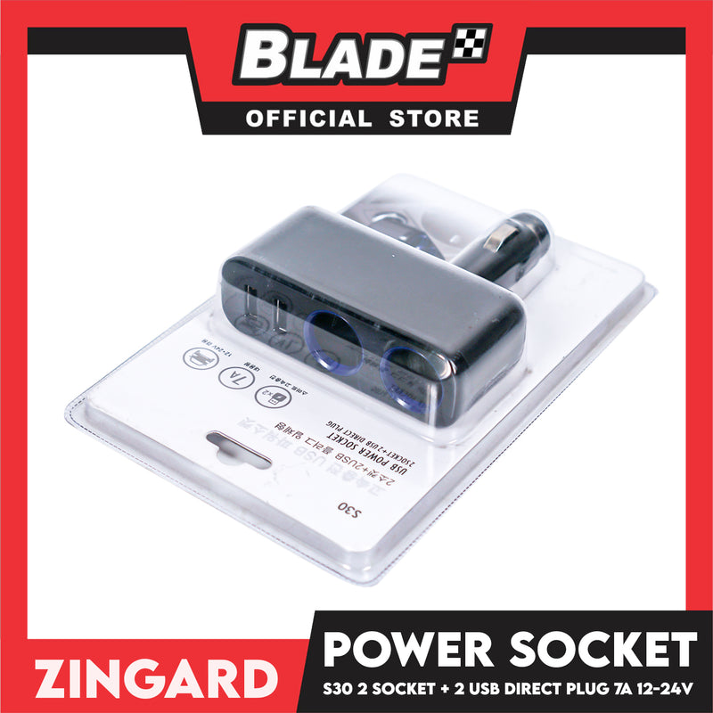 Zingard USB Power Socket 2 Socket + 2 USB Direct Plug S30 12-24V (Black) Car Charger Socket