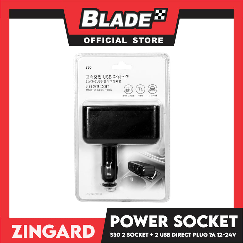 Zingard USB Power Socket 2 Socket + 2 USB Direct Plug S30 12-24V (Black) Car Charger Socket