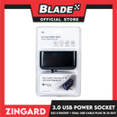 Zingard QC3.0 USB Power Socket 2 Socket + Dual USB Cable Plug S33 12-24V (Black) Car Charger Socket
