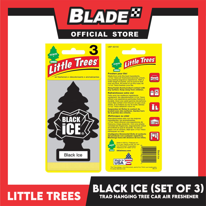 6pcs Little Trees Car Air Freshener 10155 (Black Ice) Hanging Tree Provides Long Lasting Scent