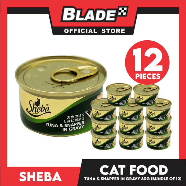12pcs Sheba Succulent Tuna and Snapper in Gravy 85g Grain-Free Cat Wet Food