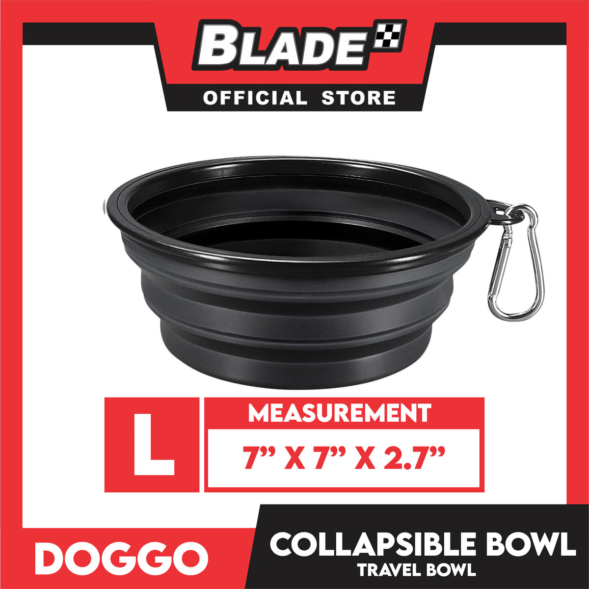 Doggo Collapsible Travel Bowl Large Size (Black) Foldable Pet Feeding Bowl