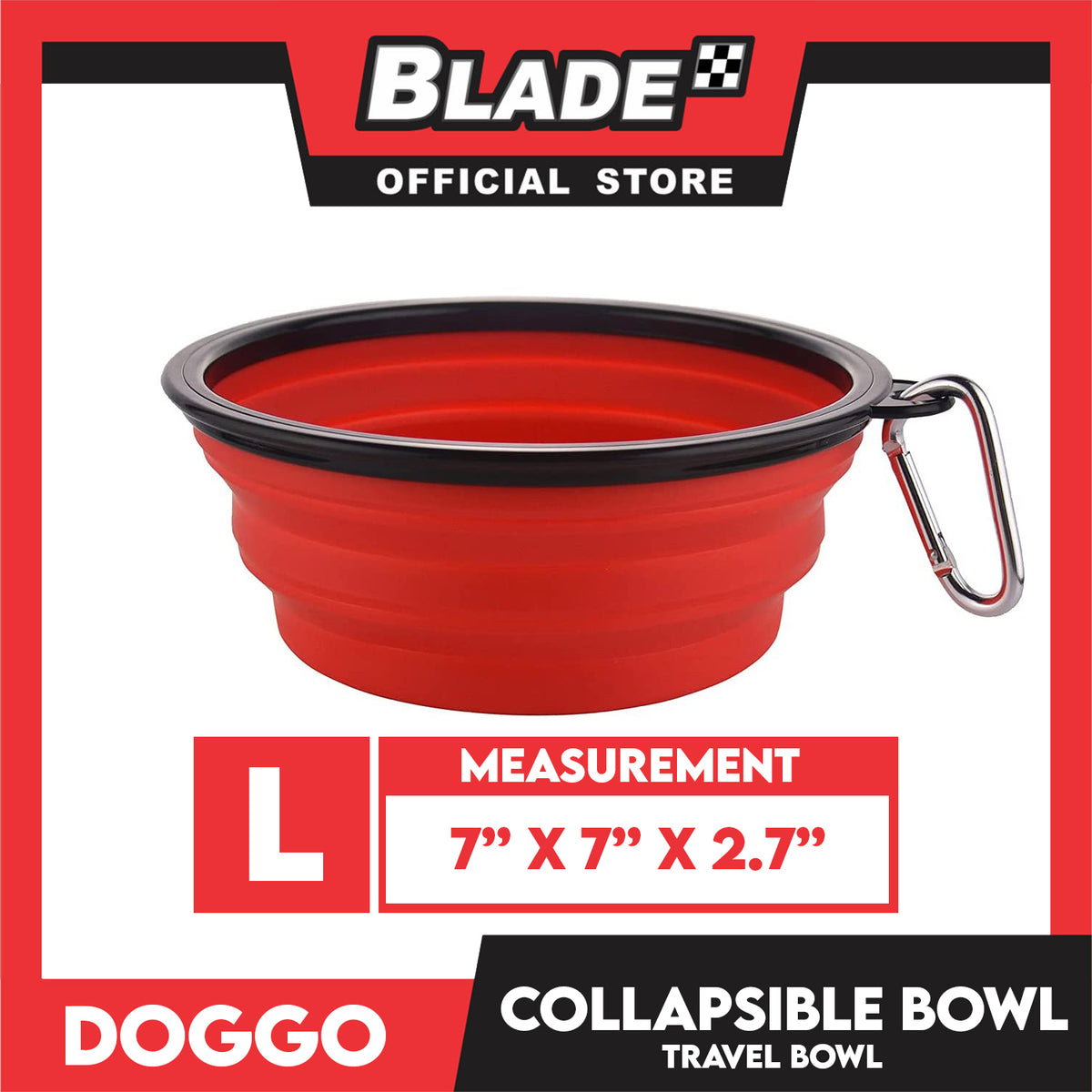 Doggo Collapsible Travel Bowl Large Size (Red) Foldable Pet Feeding Bowl