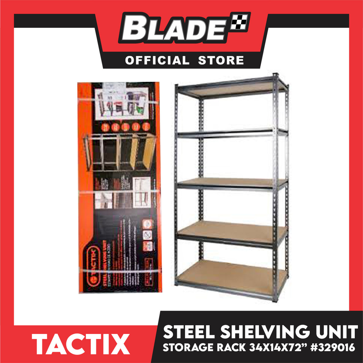 Tactix Steel Shelving Unit Storage Rack 34X14X72in 5-Layer 329016