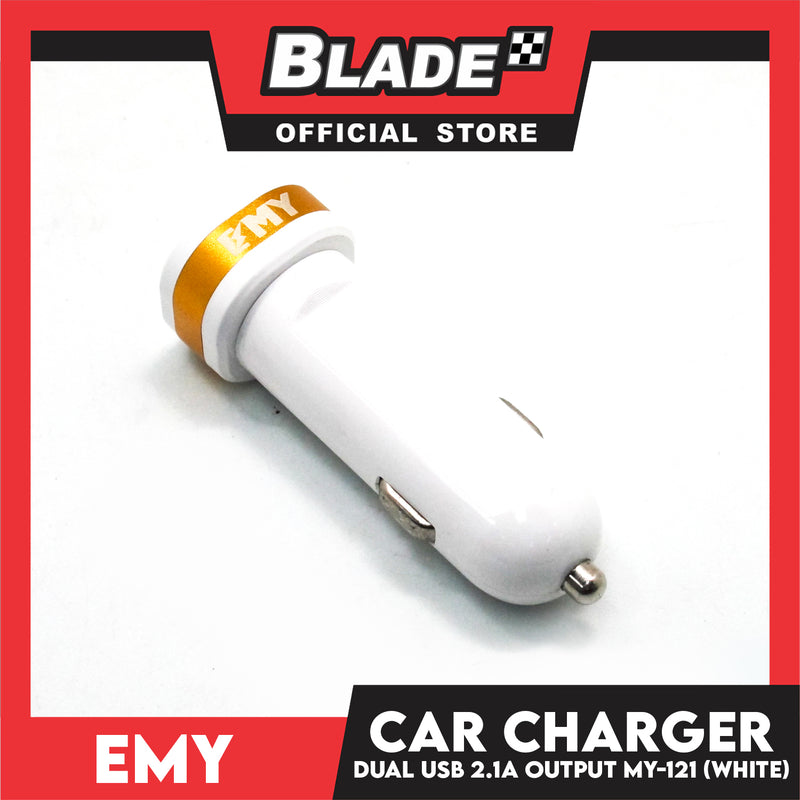 Emy Car Charger 2USB 2.1A Output MY-121 (White) for Android and iOS- Samsung, Huawei, Xiaomi, Oppo and iPhone & iPad Series