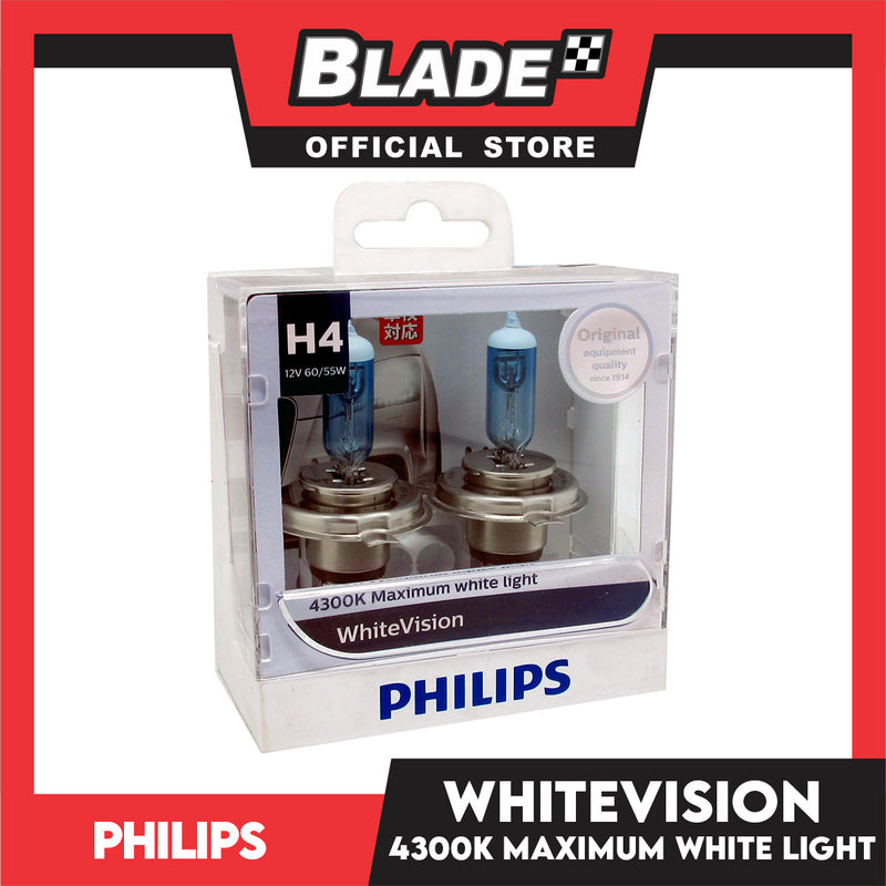 Philips WhiteVision Headlight Bulb H4 12342WHV 12V 60/55W (Pair)
