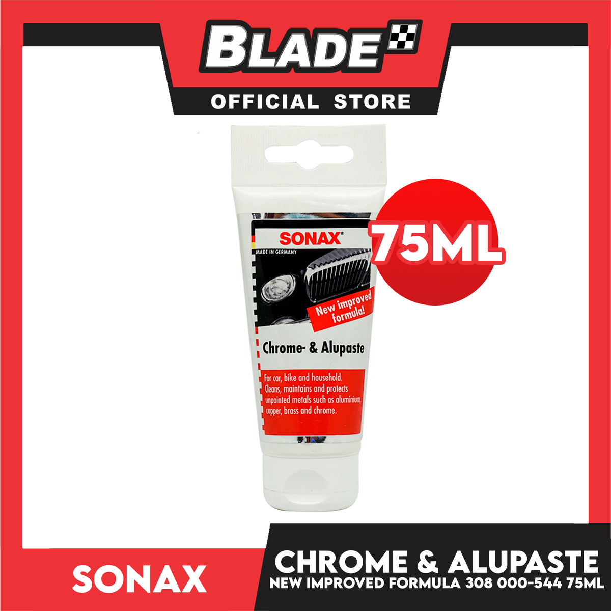 Sonax Chrome & Alupaste New Improved Formula 308 000-544 75mL for Car, Bike & Household Cleans, Maintains & Protects