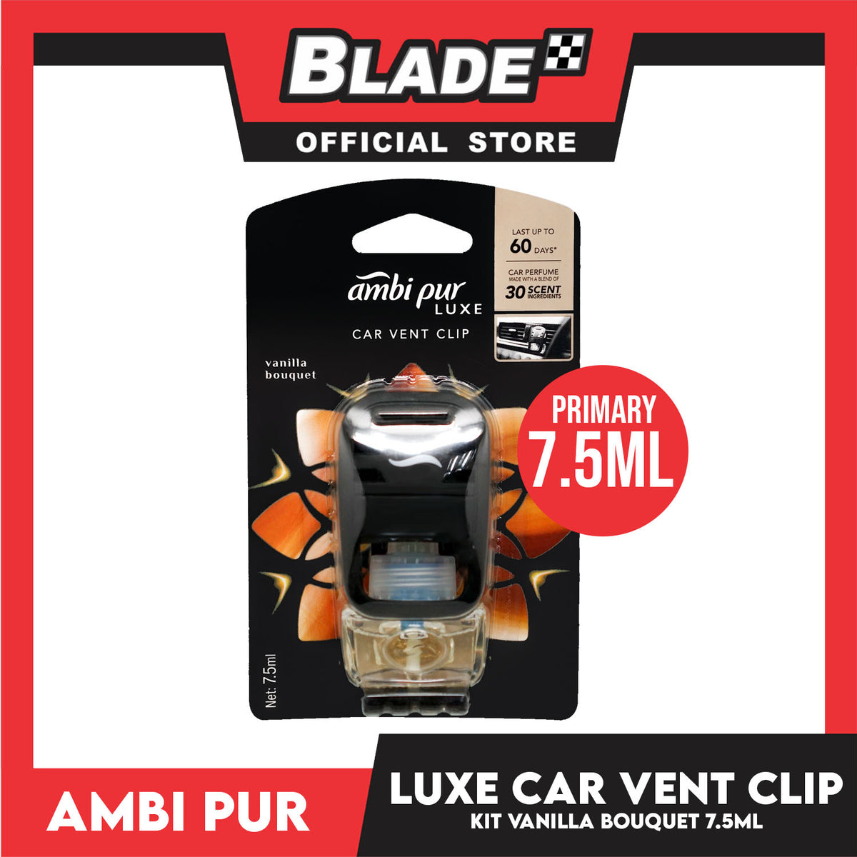 Ambi Pur Luxe Car Vent Clip Kit 7.5ml Vanilla Bouquet