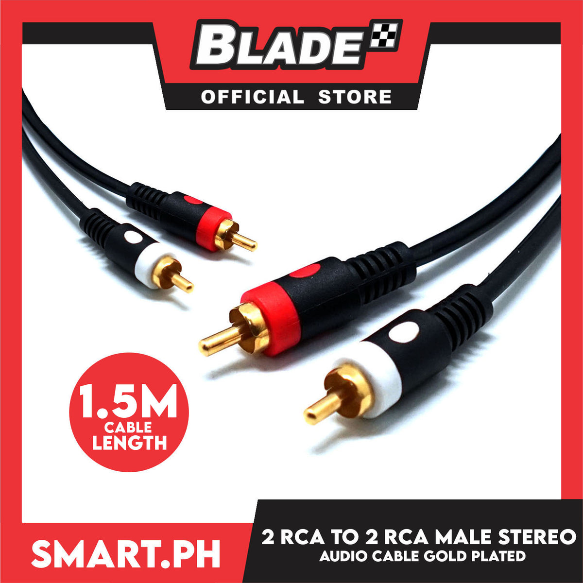1.5 Meters 2 RCA to 2 RCA Male Stereo Audio Cable Gold Plated for Home Theater, HDTV,Gaming Consoles