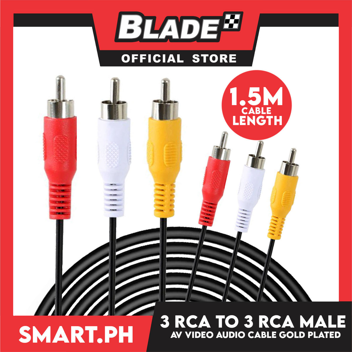 1.5 Meters 3 RCA to 3 RCA Male AV Video Audio Cable Gold Plated for Home-Entertainment system