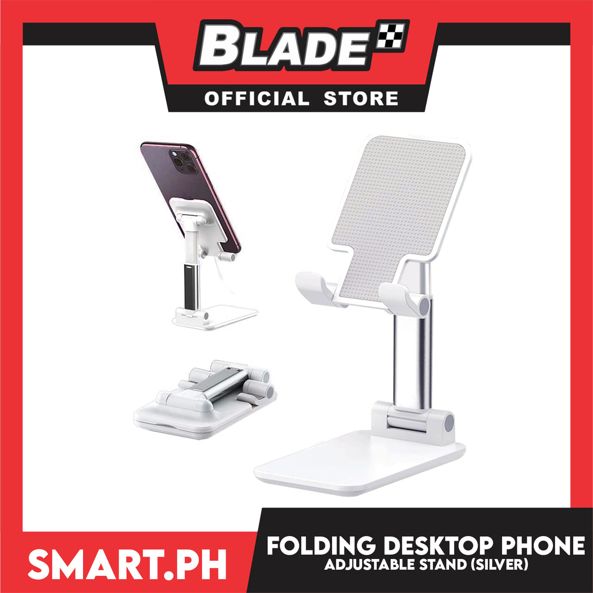 Foldable Desktop Phone Holder Stand (Silver) Adjustable Smartphone Tablet Holder