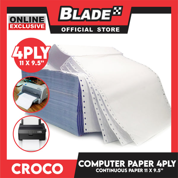 Croco Computer Forms Standard 11x9 1/2'' 1Box (4Ply) Continuous Computer Paper Carbonless 400 Sheets