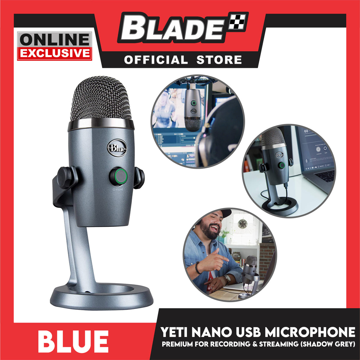 Blue Yeti Nano USB Microphone Premium for Recording and Streaming (Shadow Grey)