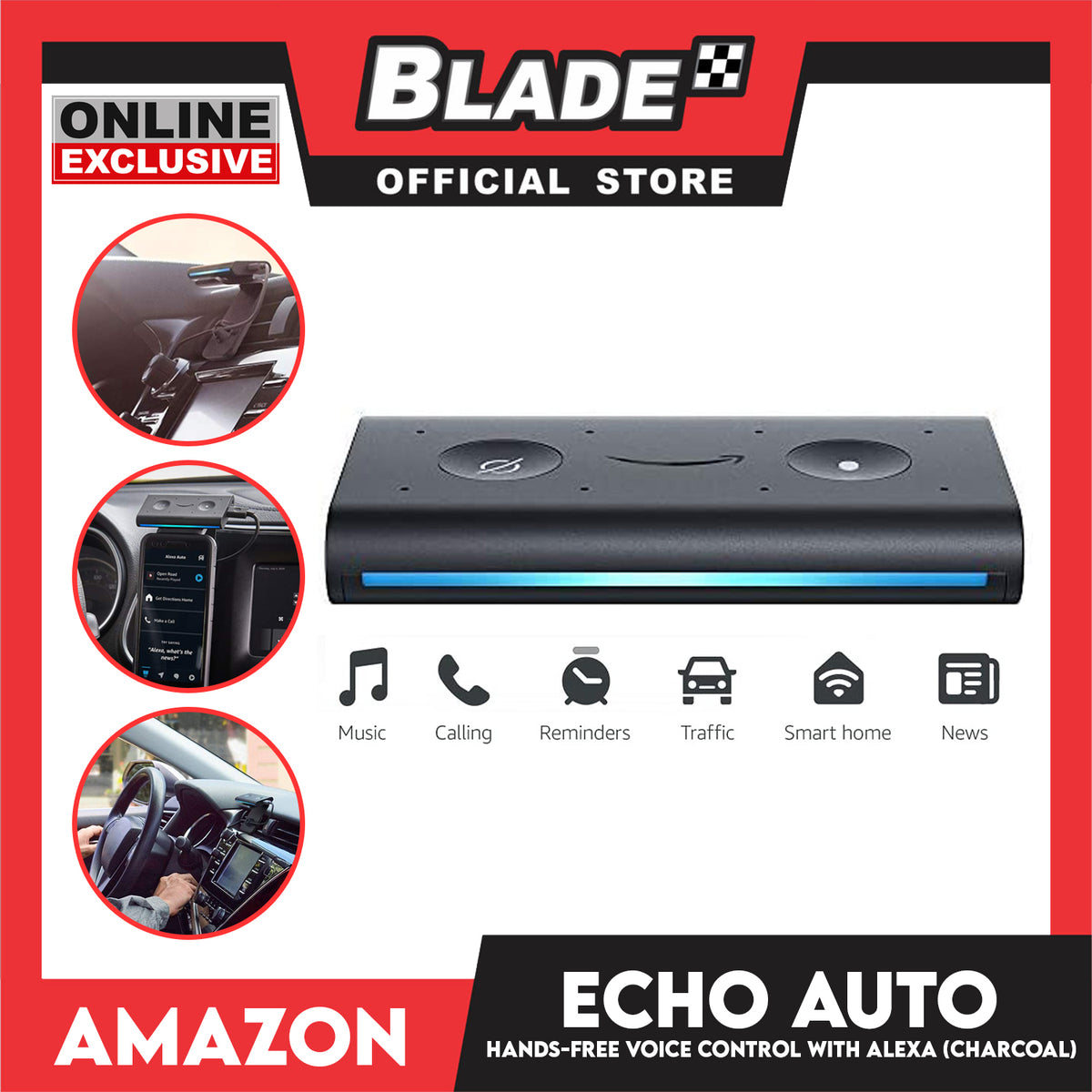 Amazon Echo Auto Hands-Free Voice Control with Alexa (Charcoal)