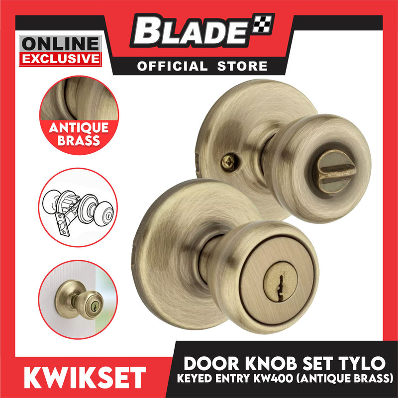 Kwikset Keyed Entry KW400 Door Knob Set Tylo (Antique Brass)