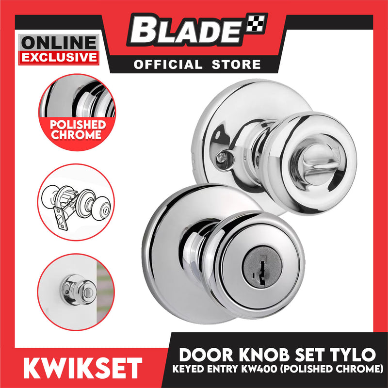 Kwikset Keyed Entry KW400 Door Knob Set Tylo (Polished Chrome)