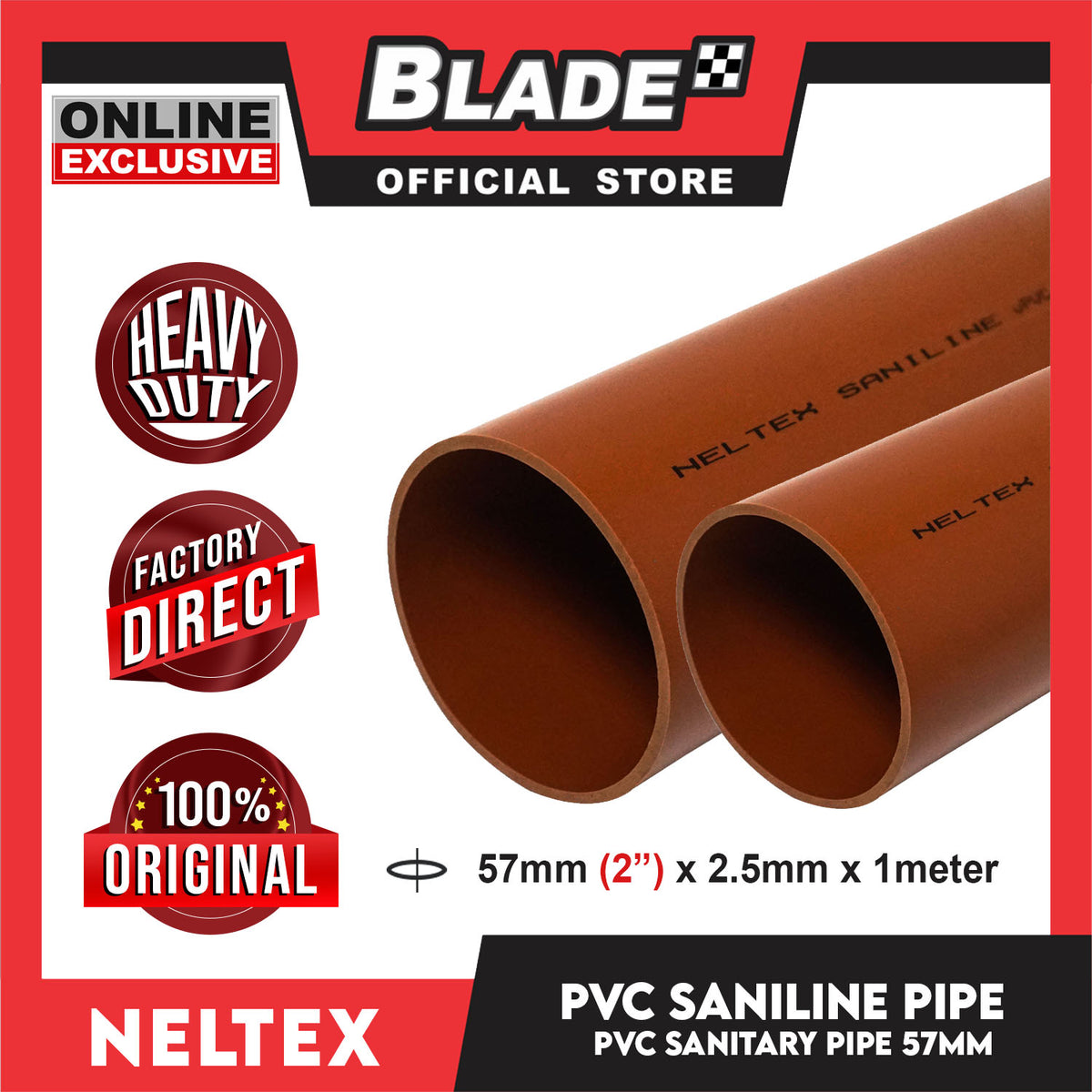 Neltex Saniline PVC Sanitary Pipe 57mm (2'') x 1meter