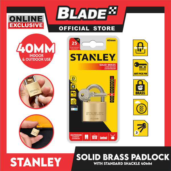 Stanley Solid Brass Padlock with Standard Shakle 40mm Heavy Duty Security Padlock