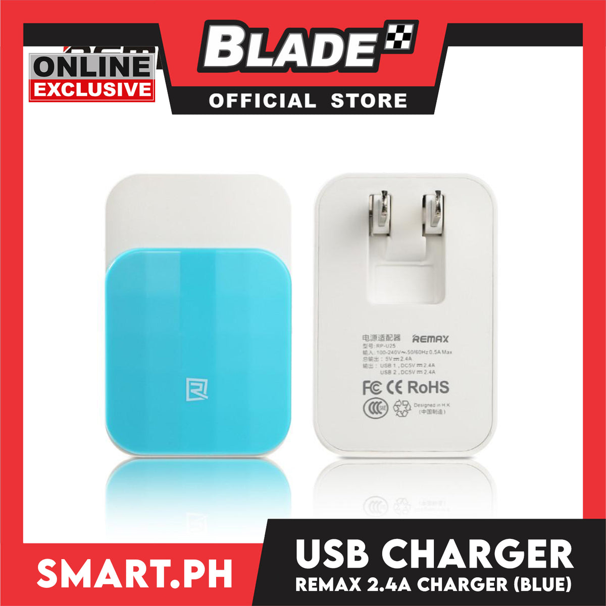 Gifts Remax USB Charger 2.4A 2Port RP-U25 Assorted Colors